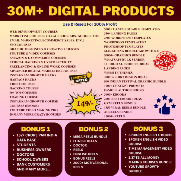 30 Million Digital Products Bundle MRR PLR | Lifetime Access and Update | Passive Income Digital Products and E-books Courses